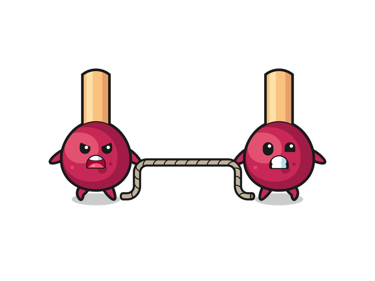 cute matches character is playing tug of war game vector