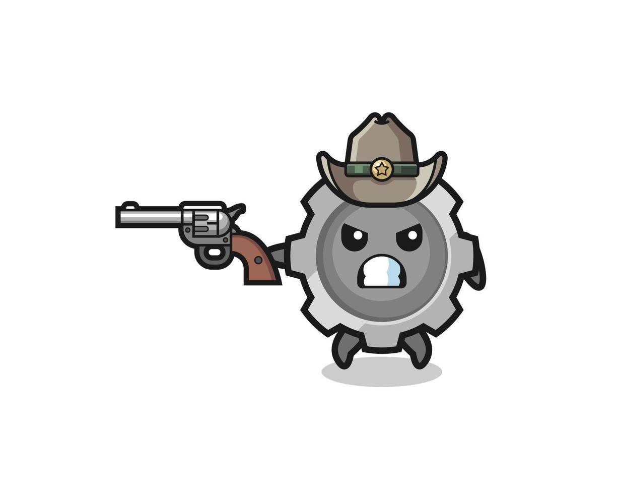 the gear cowboy shooting with a gun vector