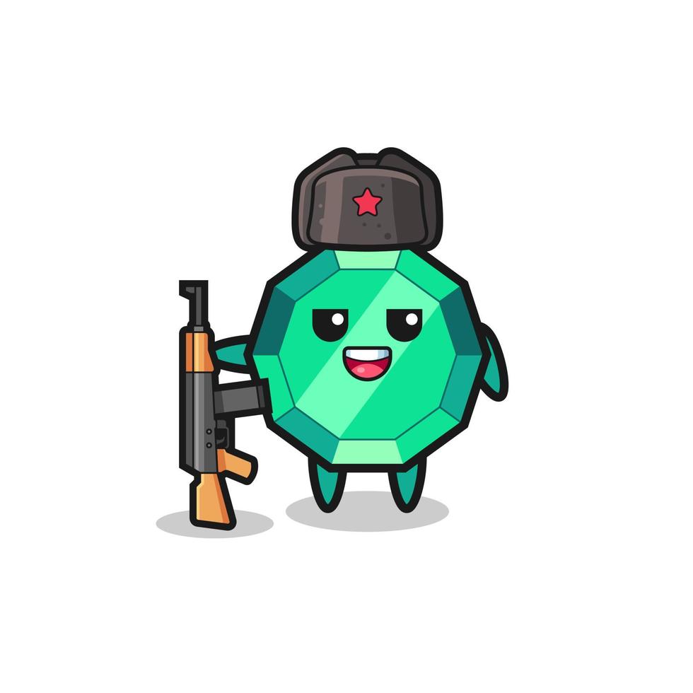 cute emerald gemstone cartoon as Russian army vector