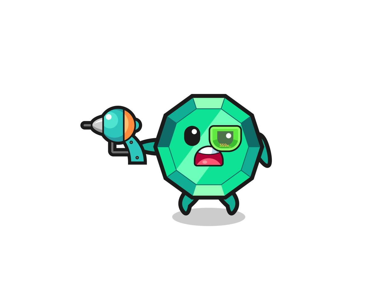 cute emerald gemstone holding a future gun vector