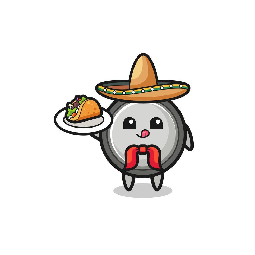Botón de celda mascota chef mexicano sosteniendo un taco vector