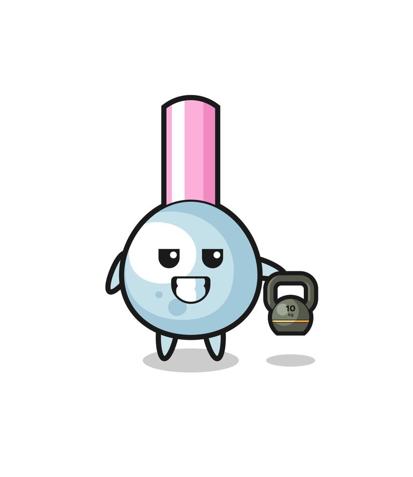 cotton bud mascot lifting kettlebell in the gym vector