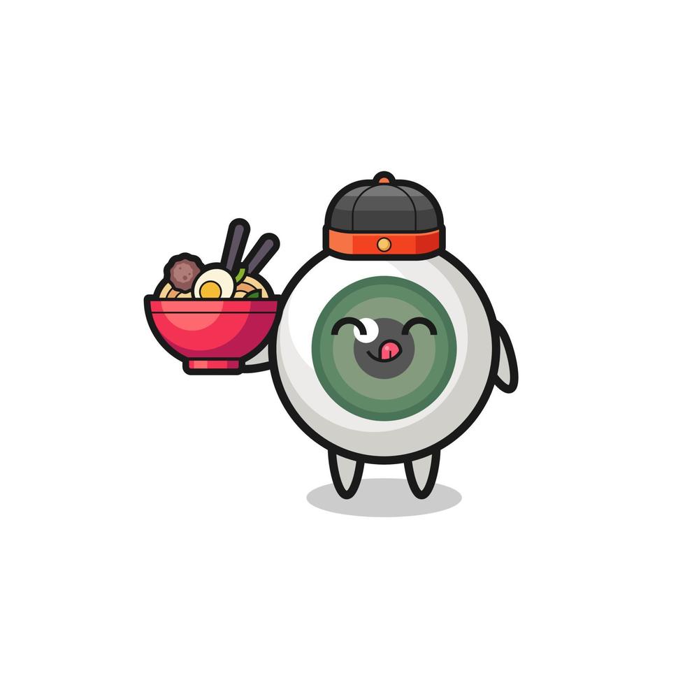 eyeball as Chinese chef mascot holding a noodle bowl vector