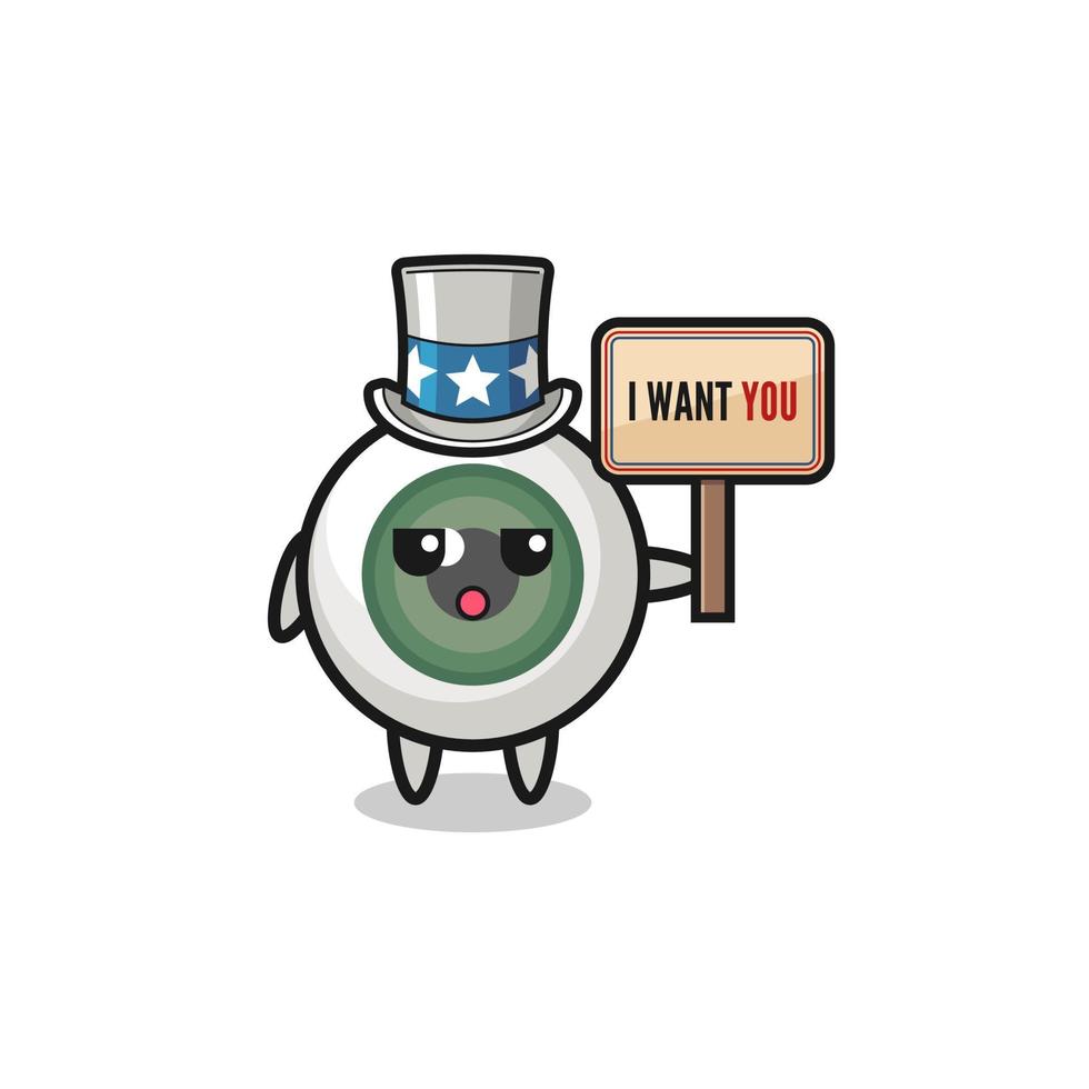 eyeball cartoon as uncle Sam holding the banner I want you vector