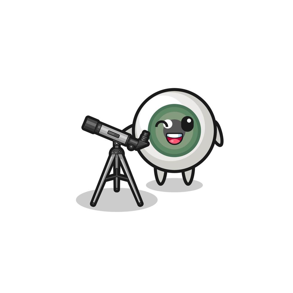 eyeball astronomer mascot with a modern telescope vector