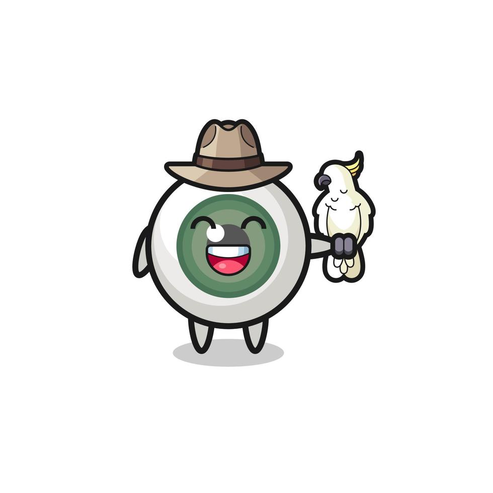 eyeball zookeeper mascot with a parrot vector