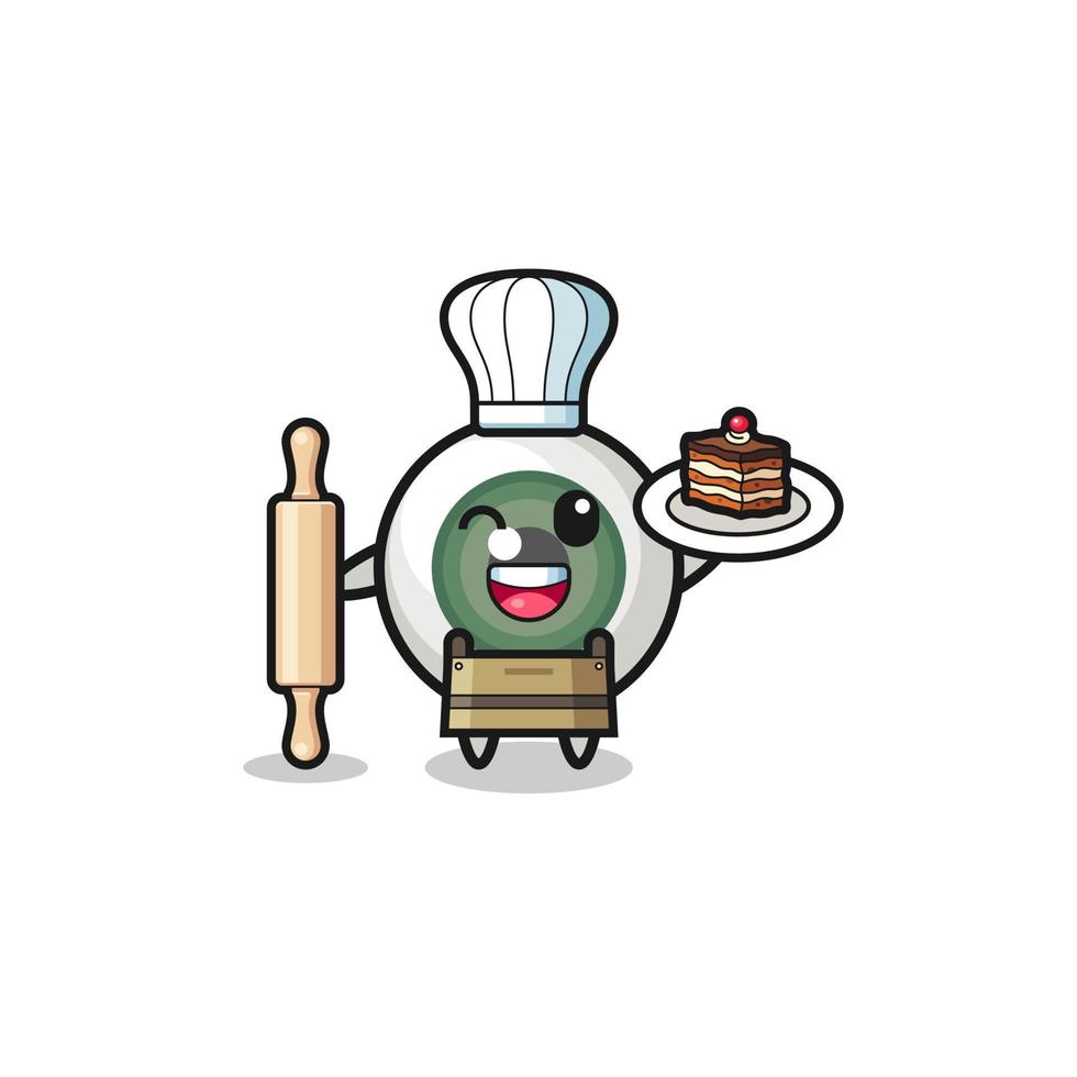 eyeball as pastry chef mascot hold rolling pin vector