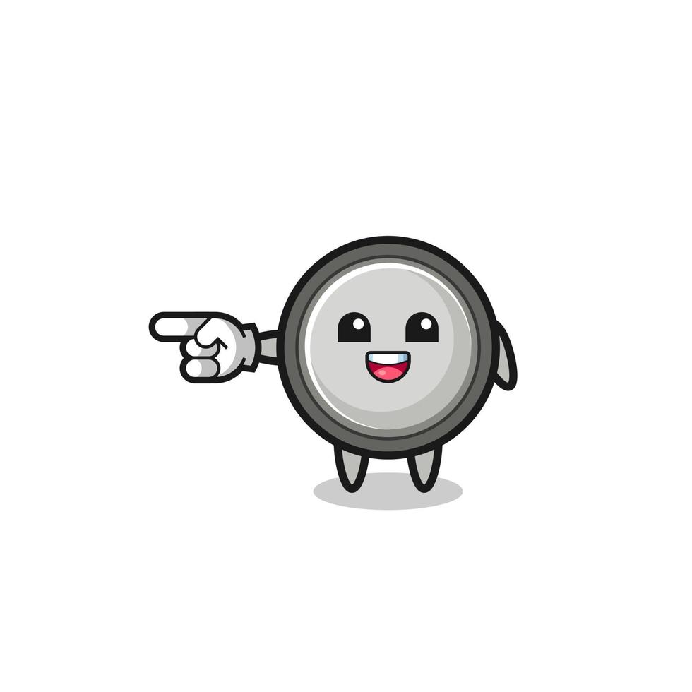 button cell cartoon with pointing left gesture vector