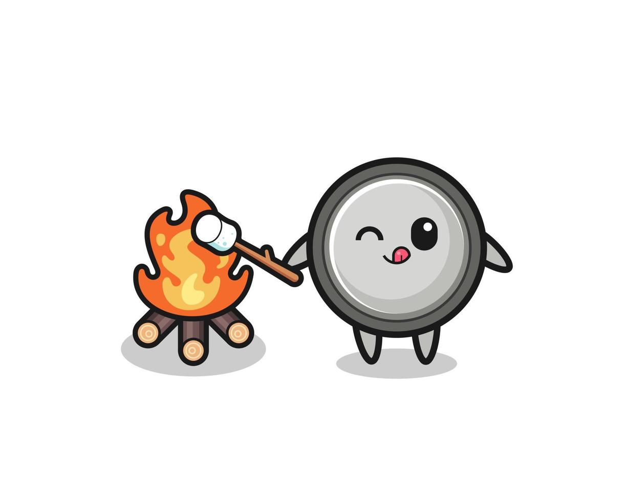 button cell character is burning marshmallow vector