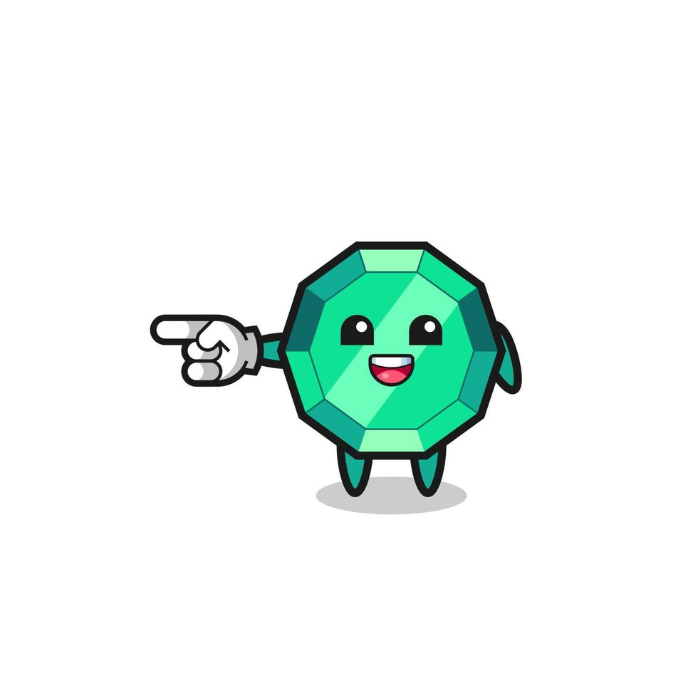 emerald gemstone cartoon with pointing left gesture vector