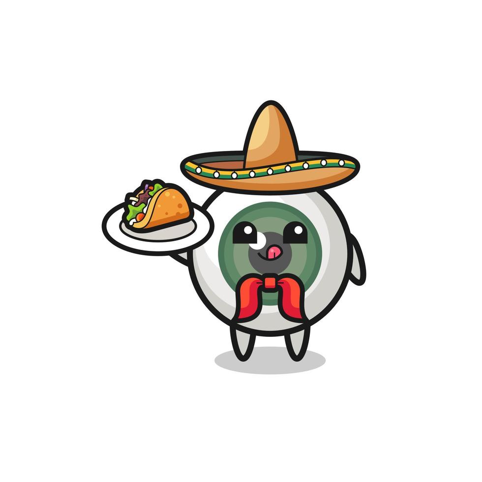 mascota chef mexicano globo ocular sosteniendo un taco vector