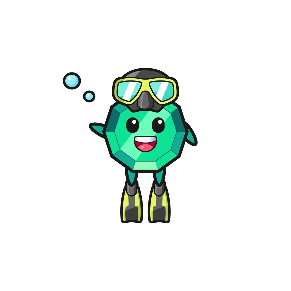 the emerald gemstone diver cartoon character vector