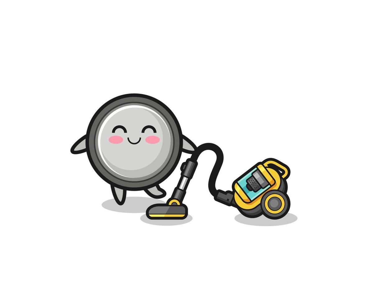 cute button cell holding vacuum cleaner illustration vector