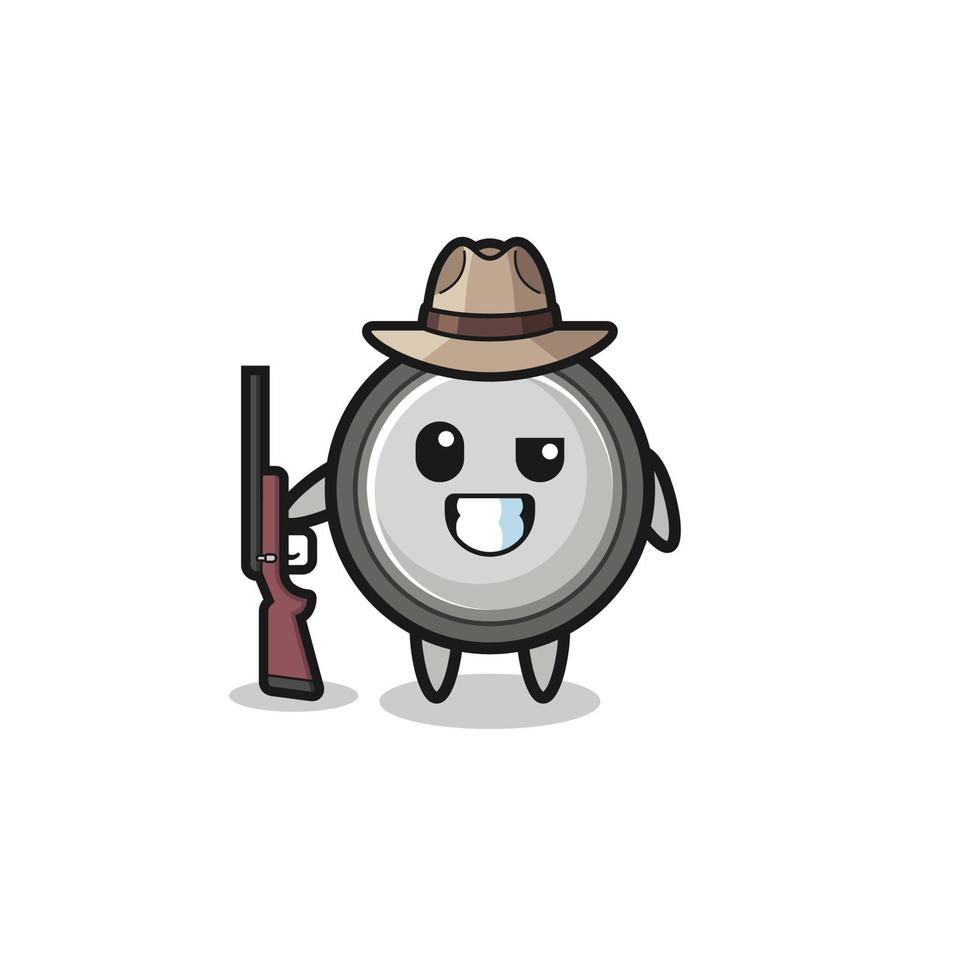 button cell hunter mascot holding a gun vector