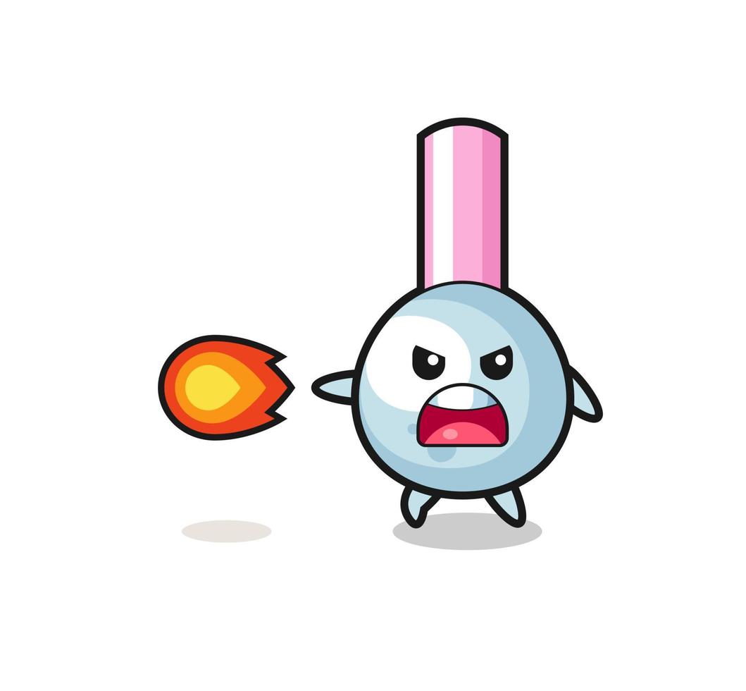 cute cotton bud mascot is shooting fire power vector