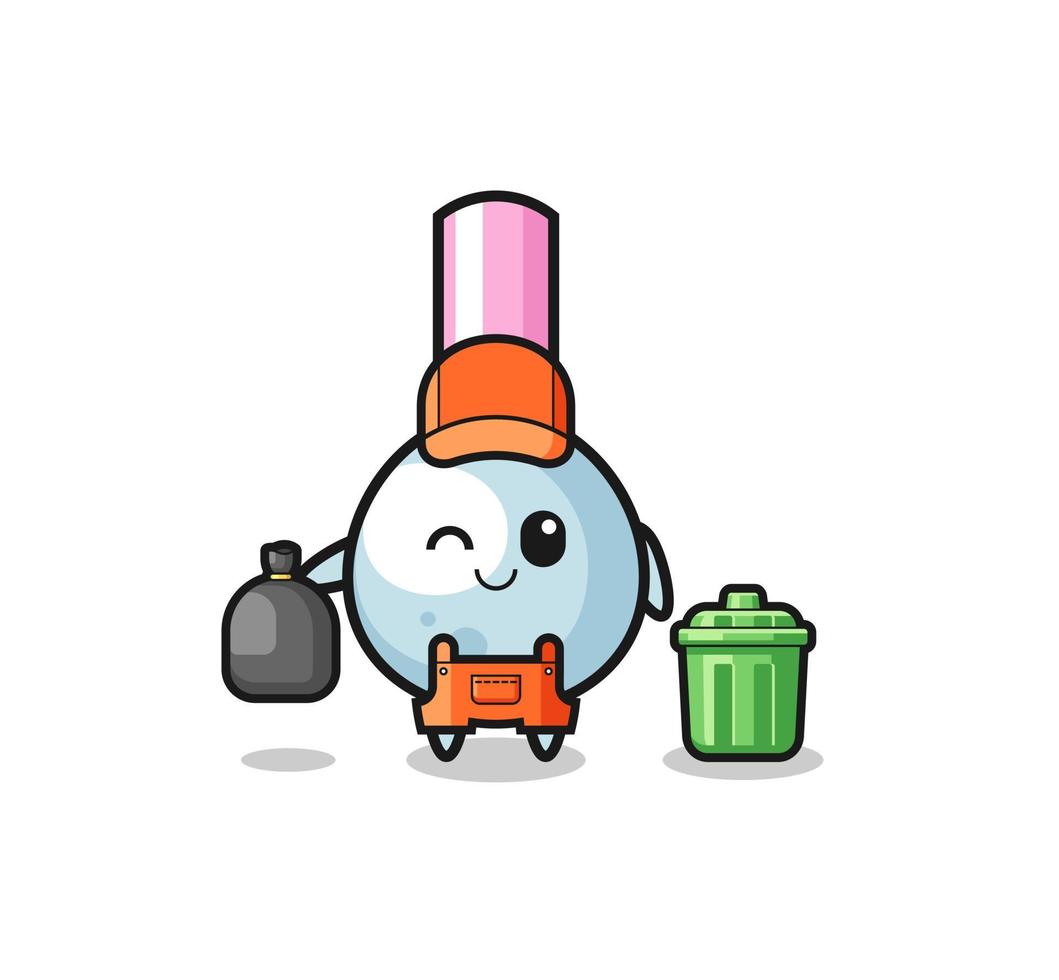 the mascot of cute cotton bud as garbage collector vector