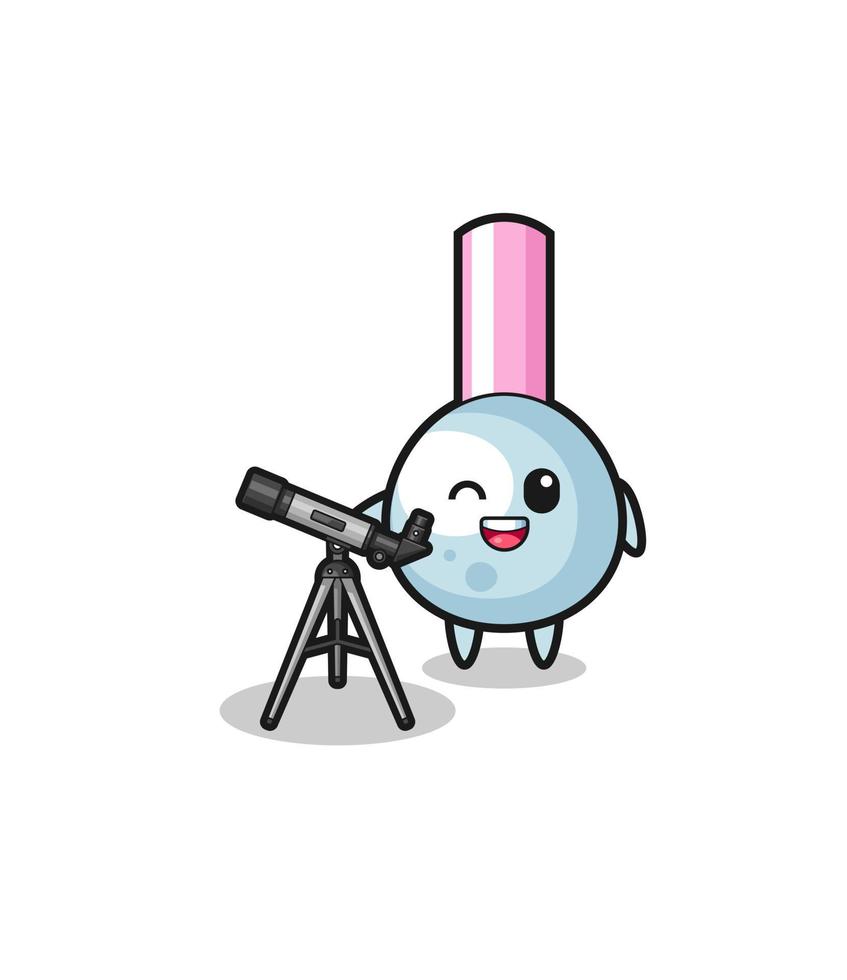 cotton bud astronomer mascot with a modern telescope vector