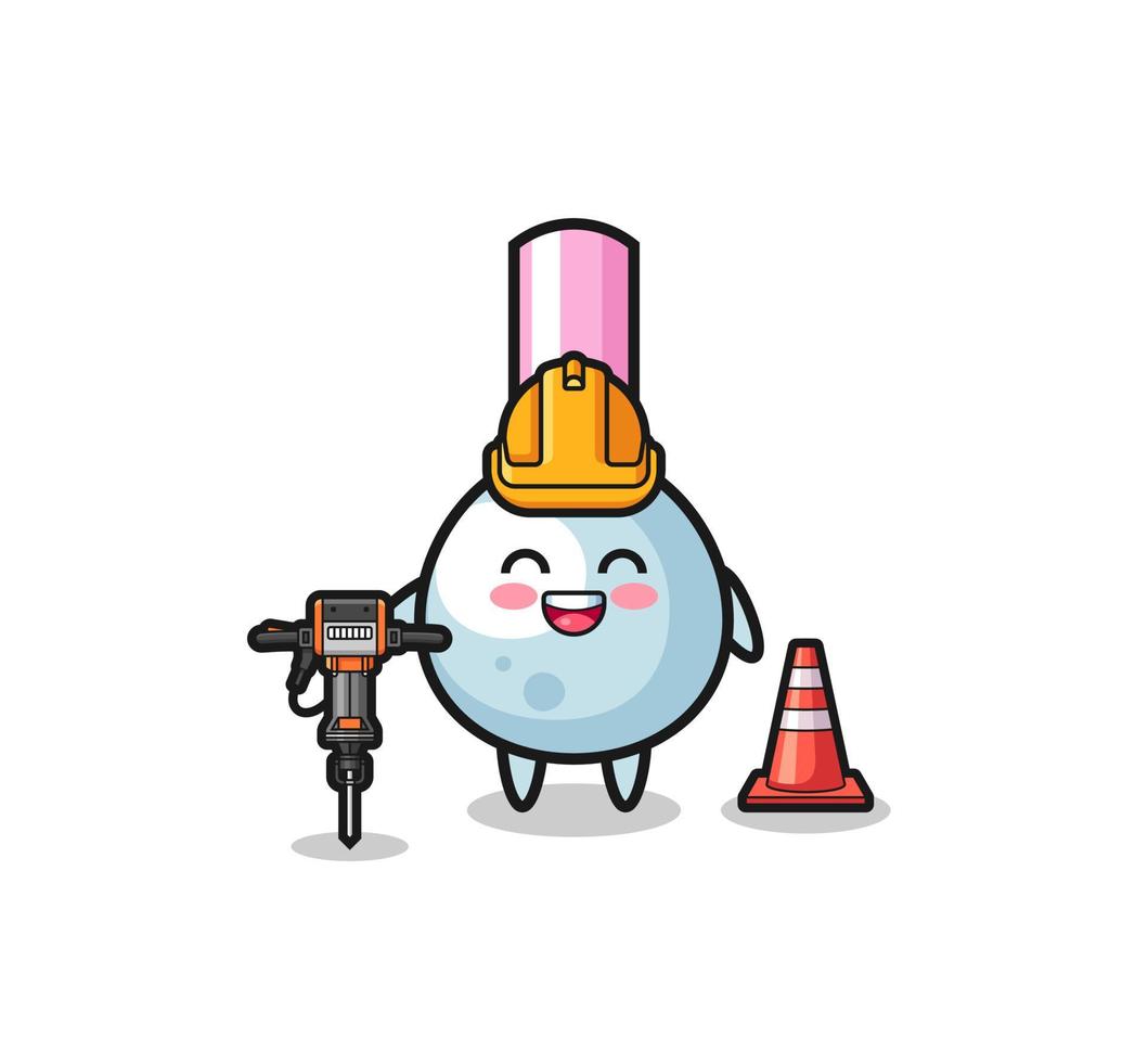 road worker mascot of cotton bud holding drill machine vector