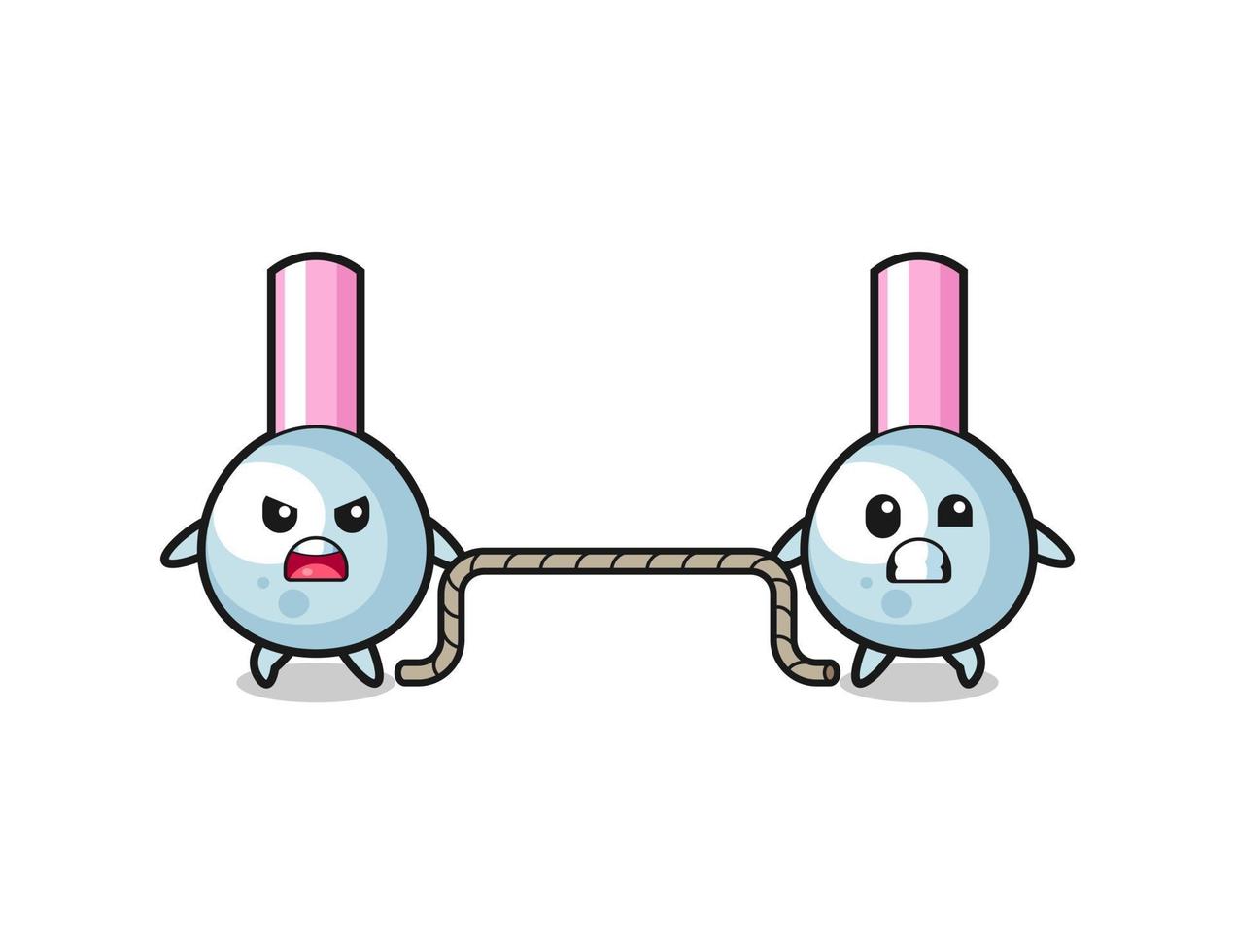 cute cotton bud character is playing tug of war game vector