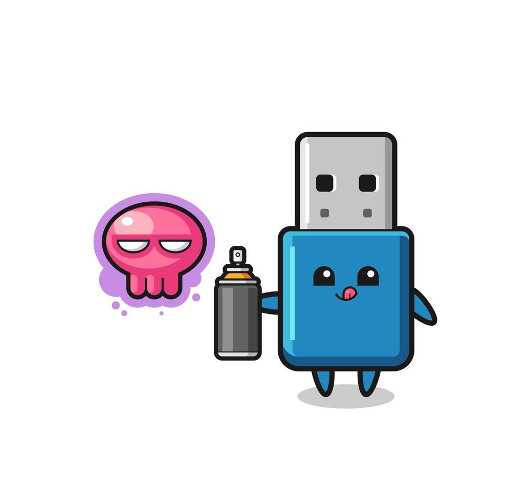 flash drive usb cartoon make a graffiti with a spray paint vector