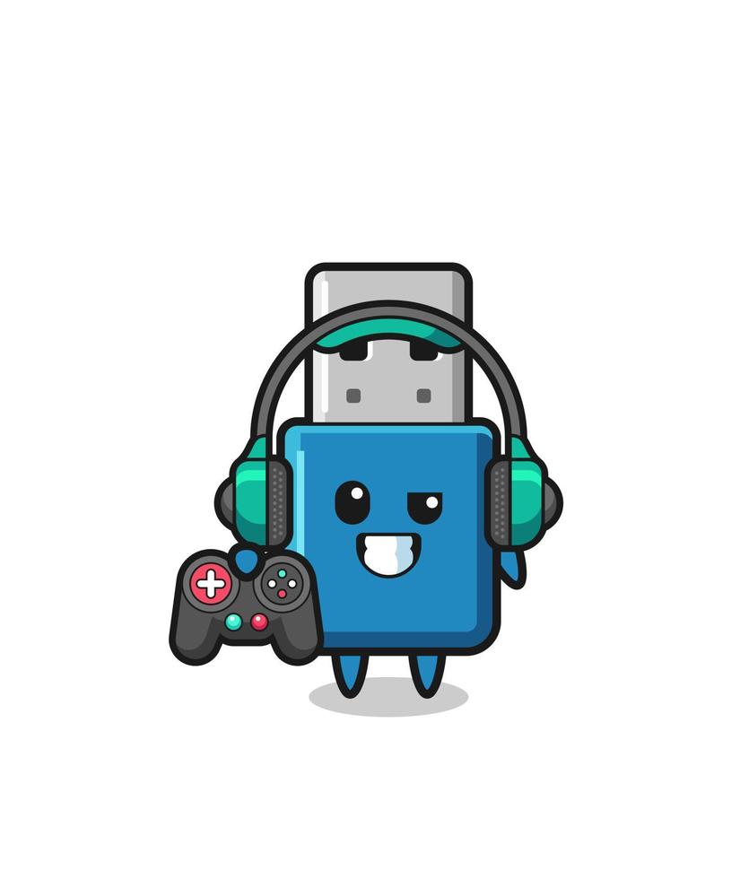 flash drive usb gamer mascot holding a game controller vector