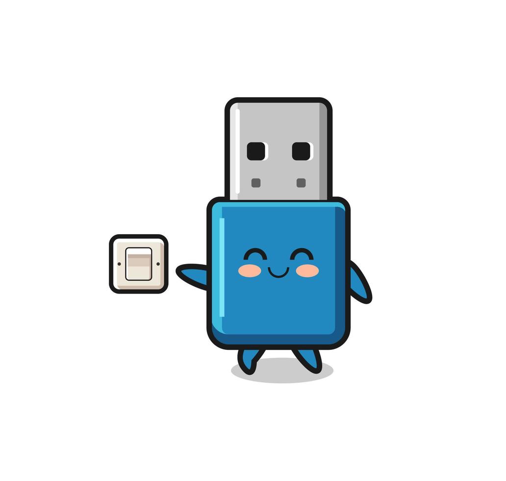 La unidad flash USB de dibujos animados está apagando la luz. vector