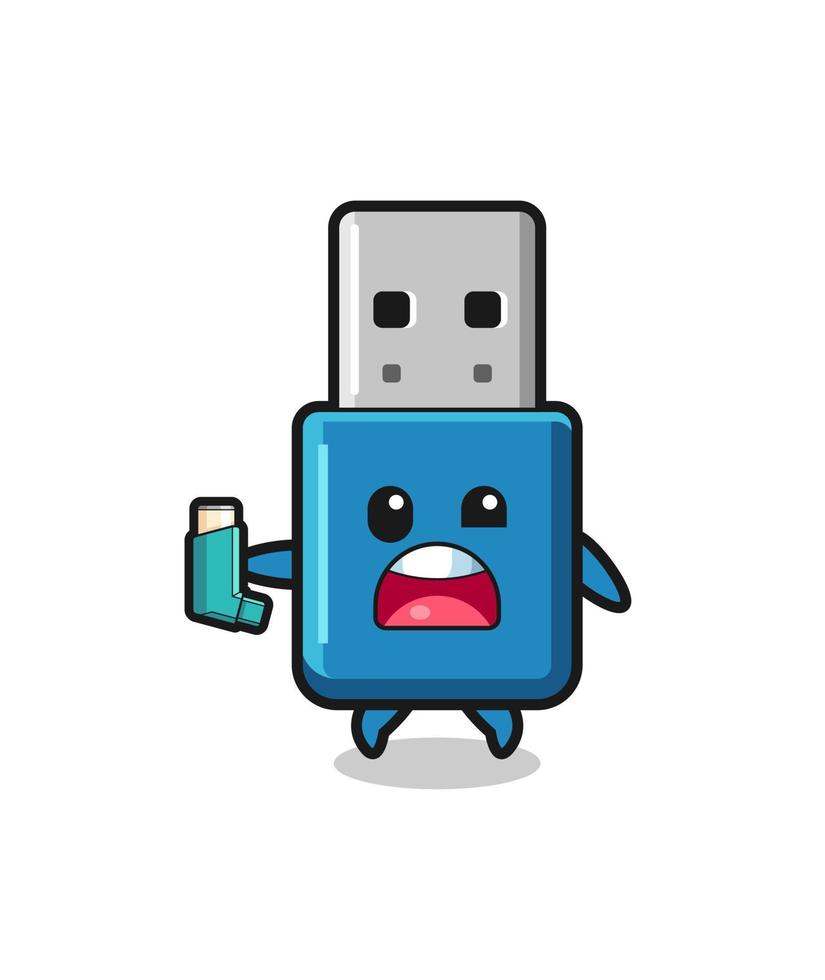 flash drive usb mascot having asthma while holding the inhaler vector