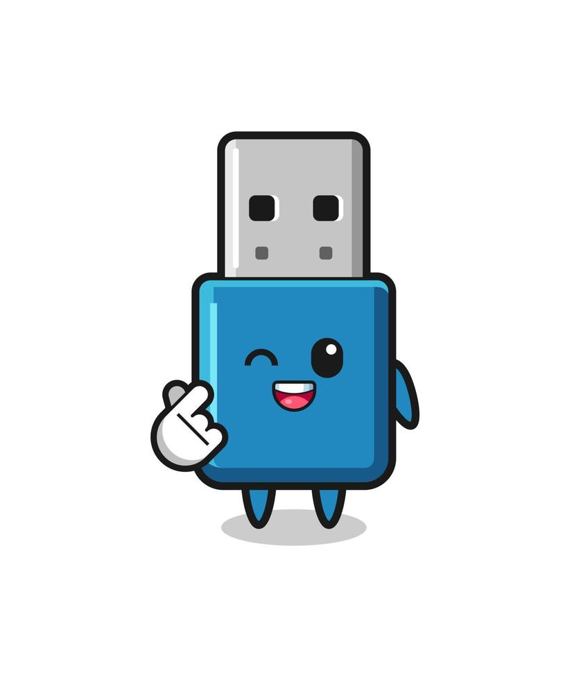 flash drive usb character doing Korean finger heart vector