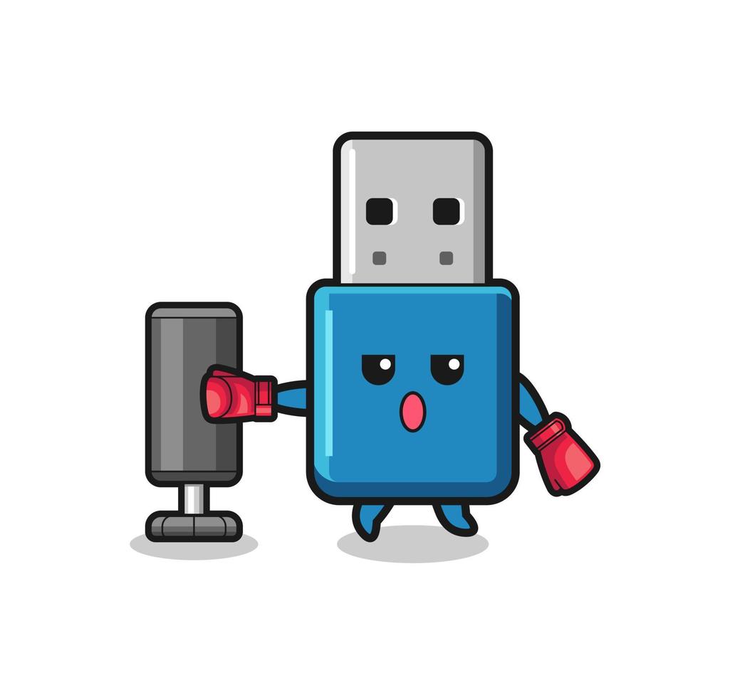 flash drive usb boxer cartoon doing training with punching bag vector