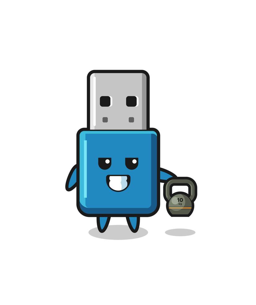 flash drive usb mascot lifting kettlebell in the gym vector