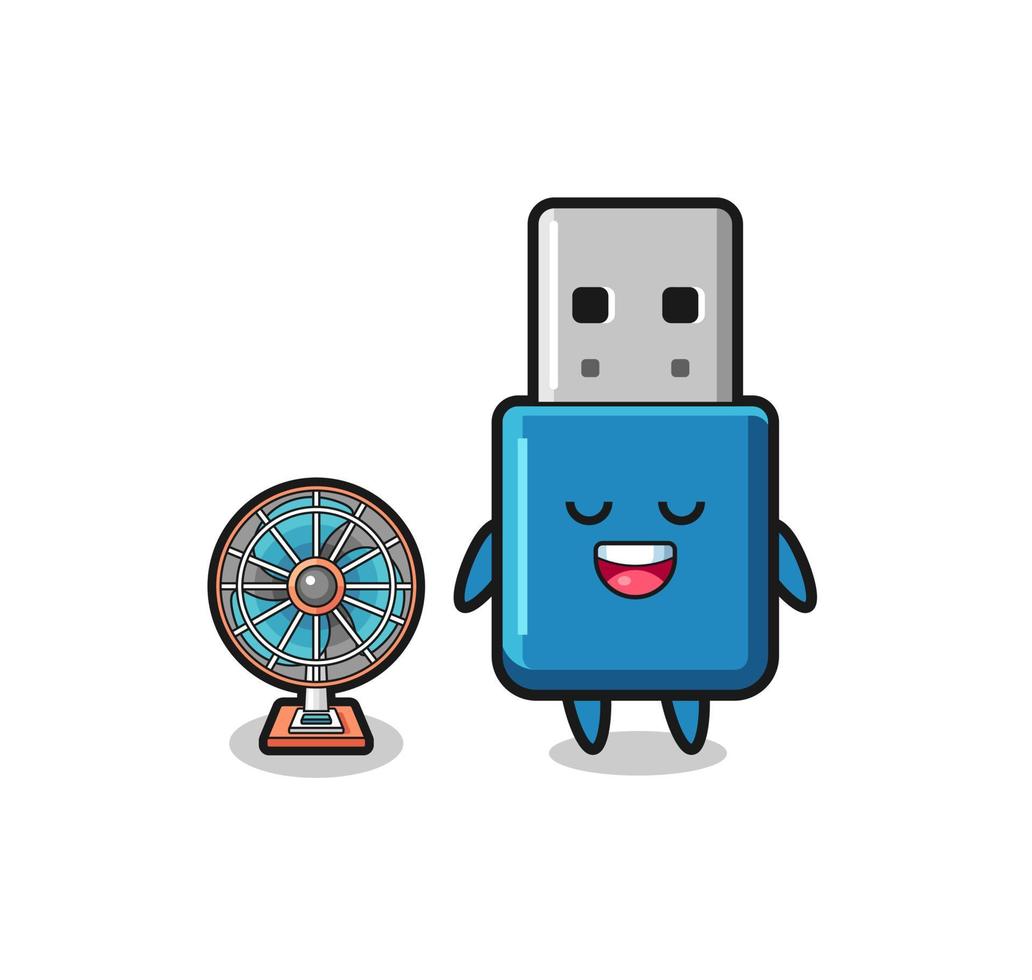 cute flash drive usb is standing in front of the fan vector
