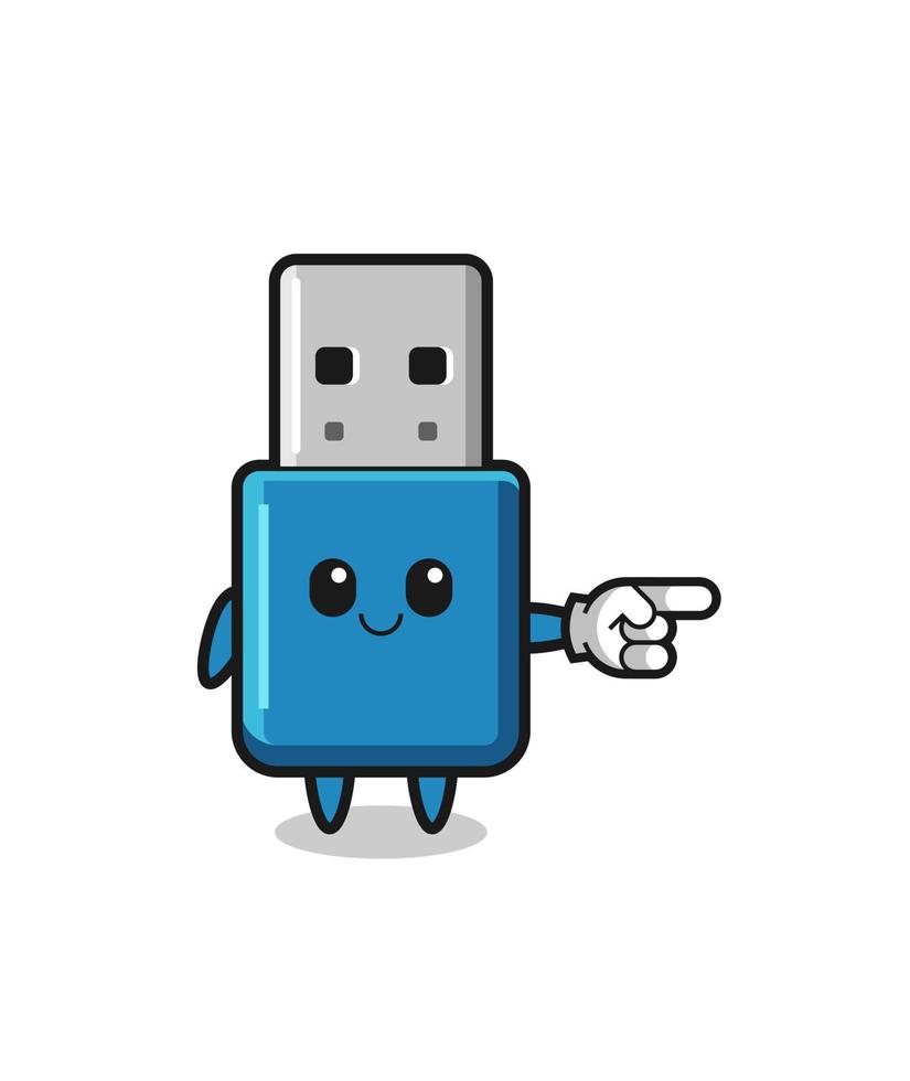 Mascota USB de unidad flash con gesto hacia la derecha vector