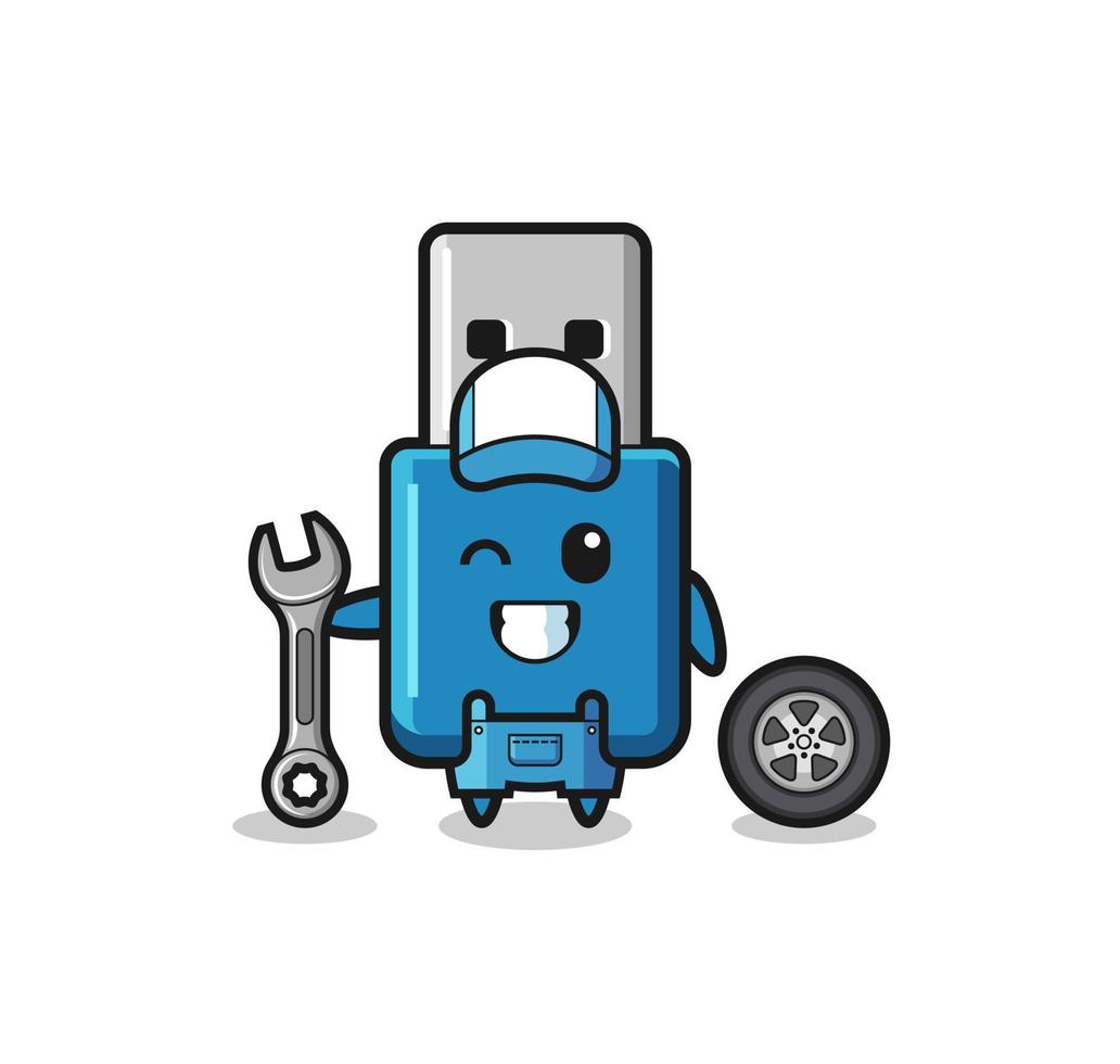 the flash drive usb character as a mechanic mascot vector