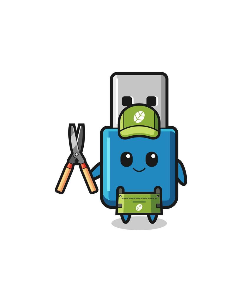cute flash drive usb as gardener mascot vector