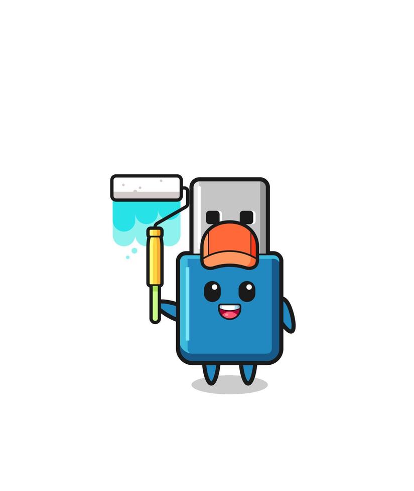 the flash drive usb painter mascot with a paint roller vector