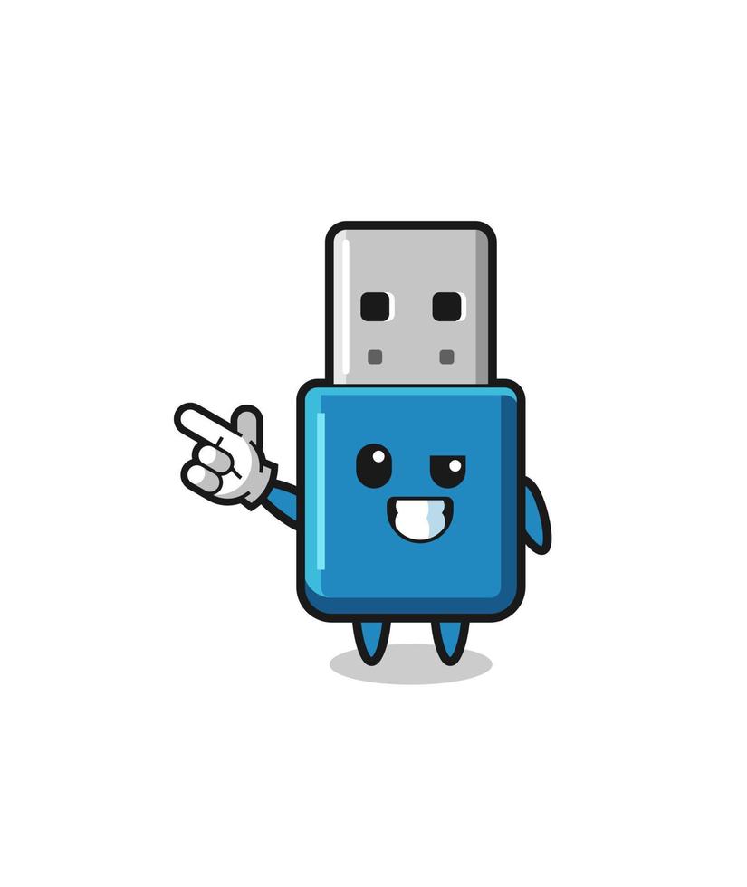 Unidad flash USB mascota apuntando hacia arriba a la izquierda vector