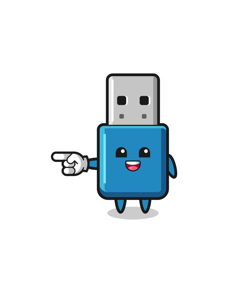 flash drive usb cartoon with pointing left gesture vector