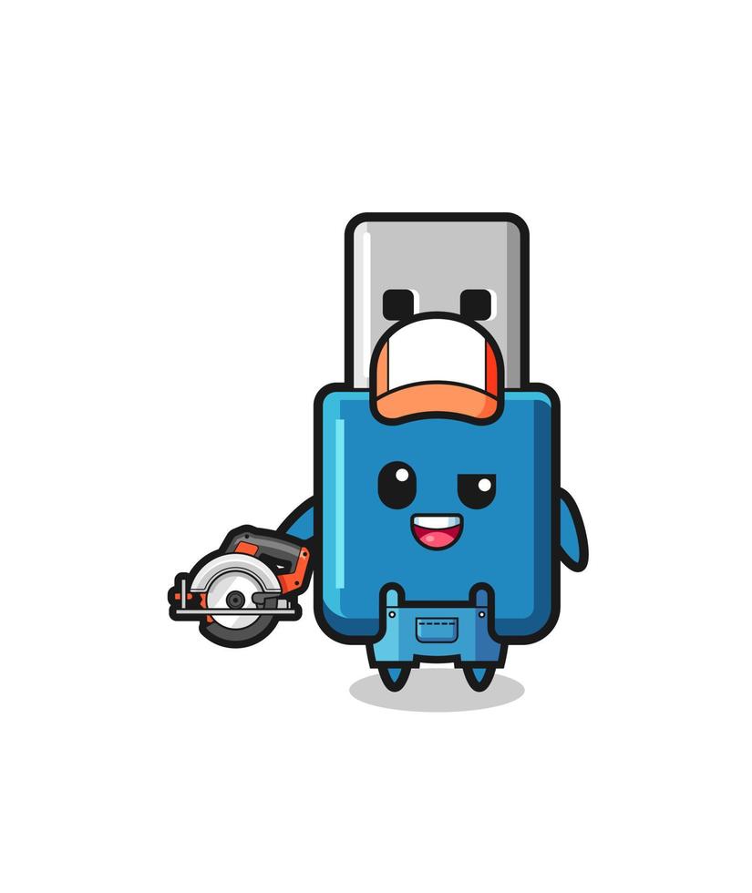 the woodworker flash drive usb mascot holding a circular saw vector