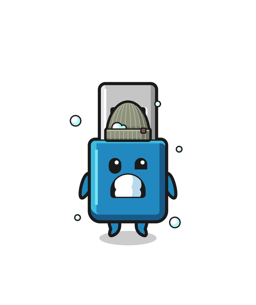cute cartoon flash drive usb with shivering expression vector