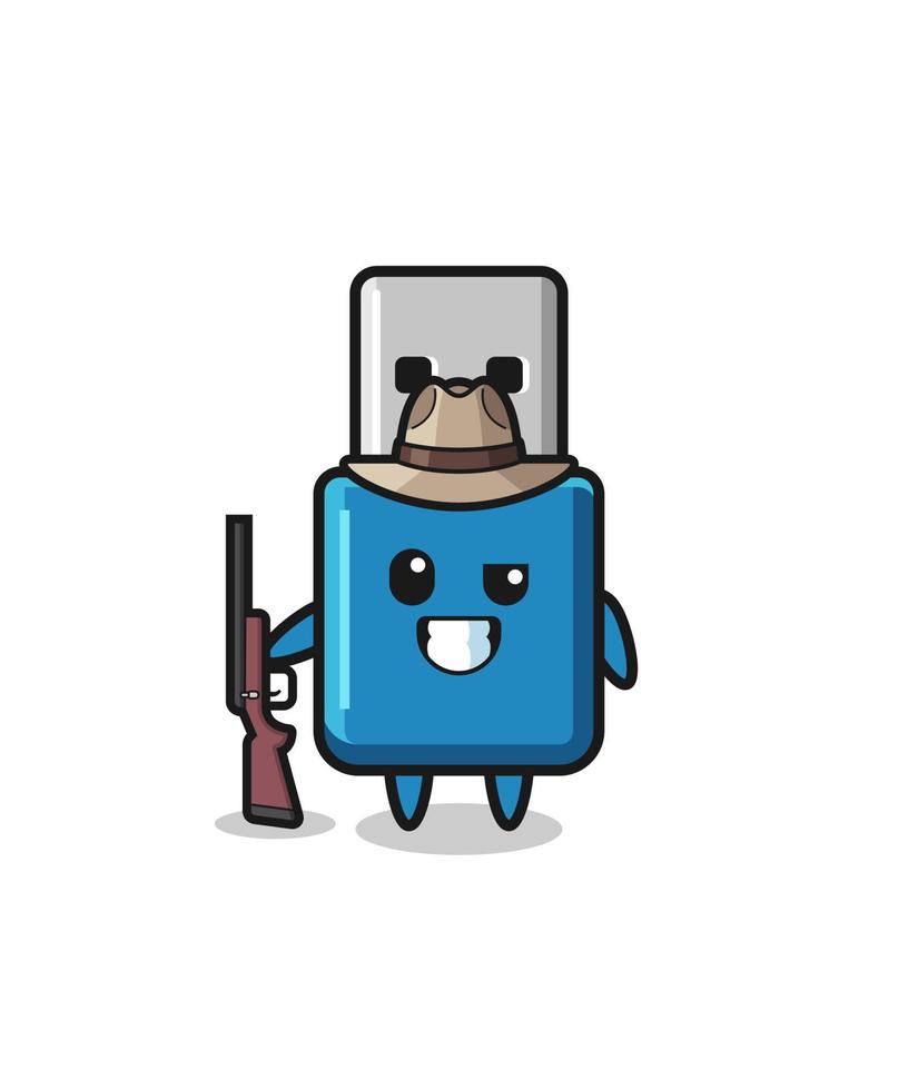 flash drive usb hunter mascot holding a gun vector