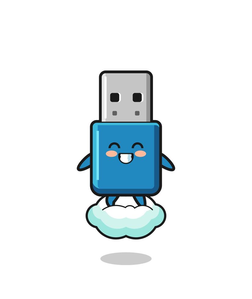 linda ilustración de unidad flash usb montando una nube flotante vector