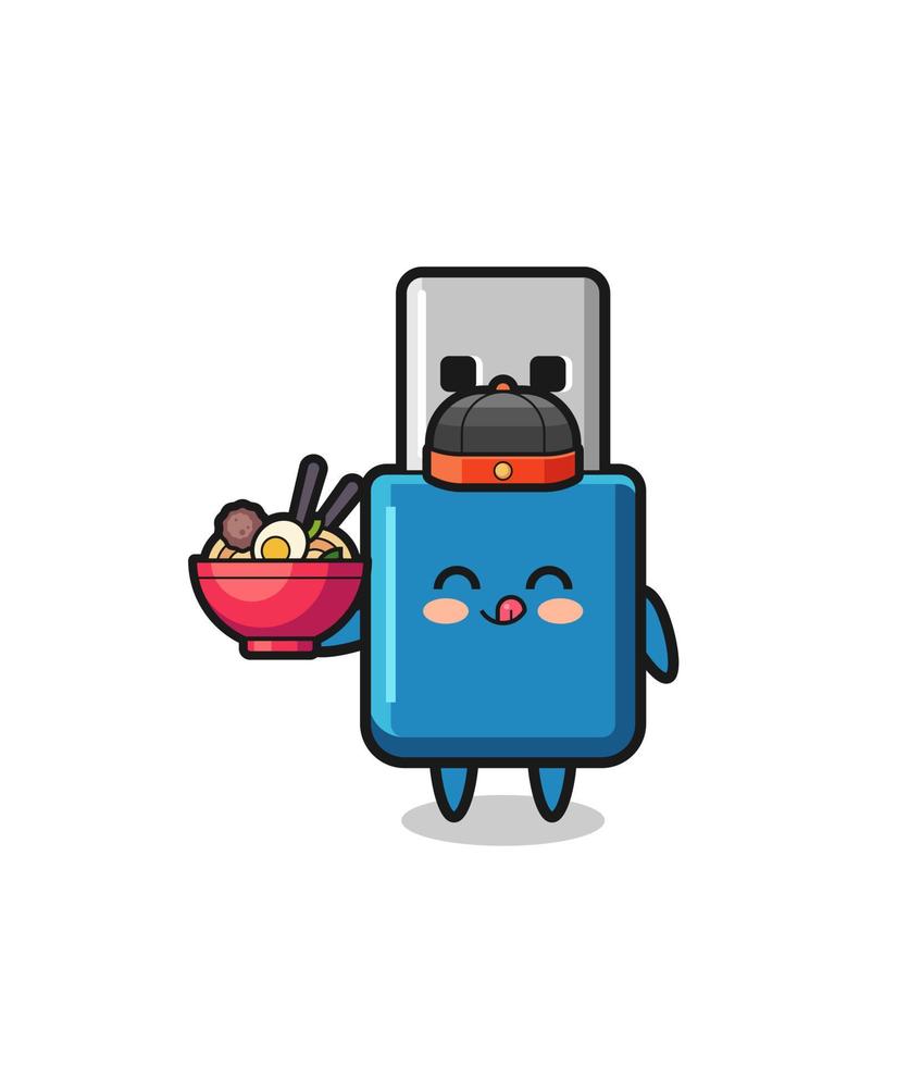 flash drive usb as Chinese chef mascot holding a noodle bowl vector