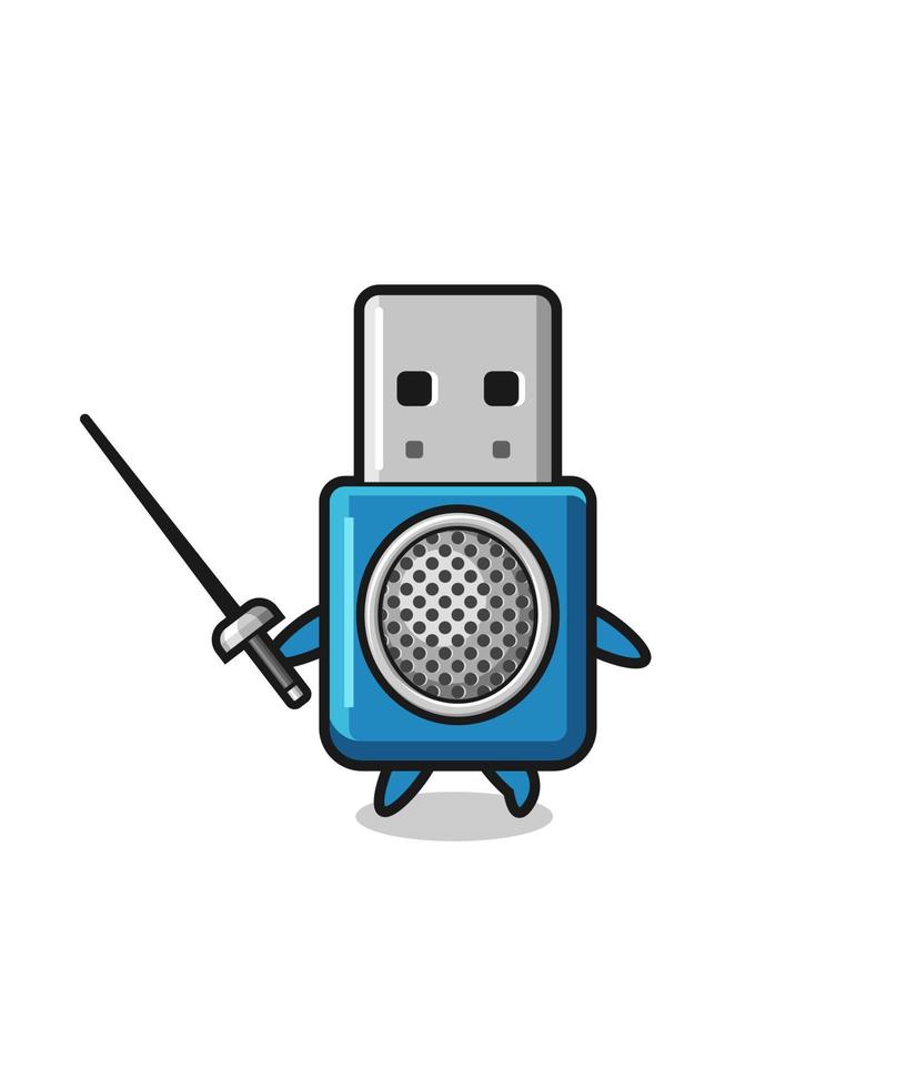 flash drive usb earth cartoon as fencer mascot vector