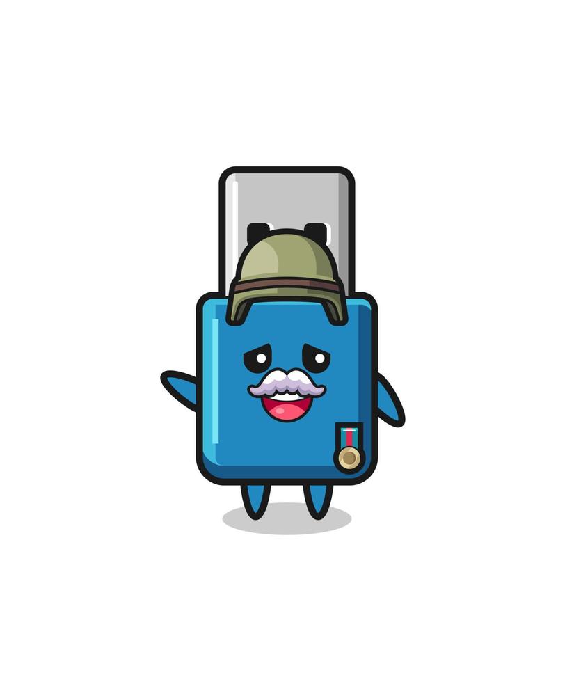 linda unidad flash usb como caricatura de veterano vector