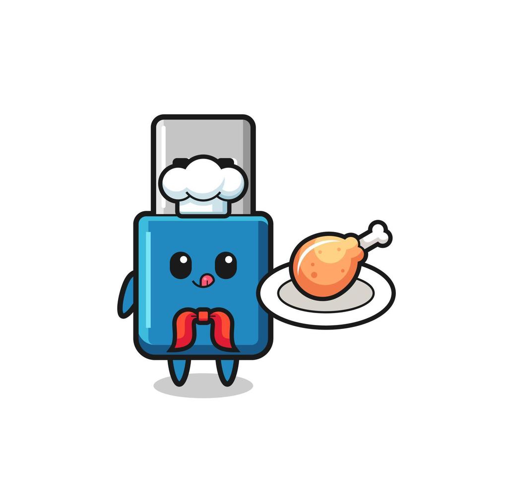 unidad flash usb pollo frito chef personaje de dibujos animados vector