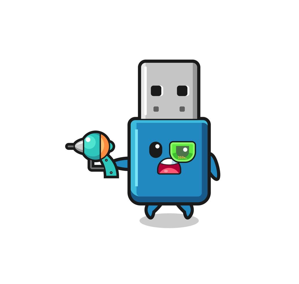 linda unidad flash usb sosteniendo una pistola futura vector