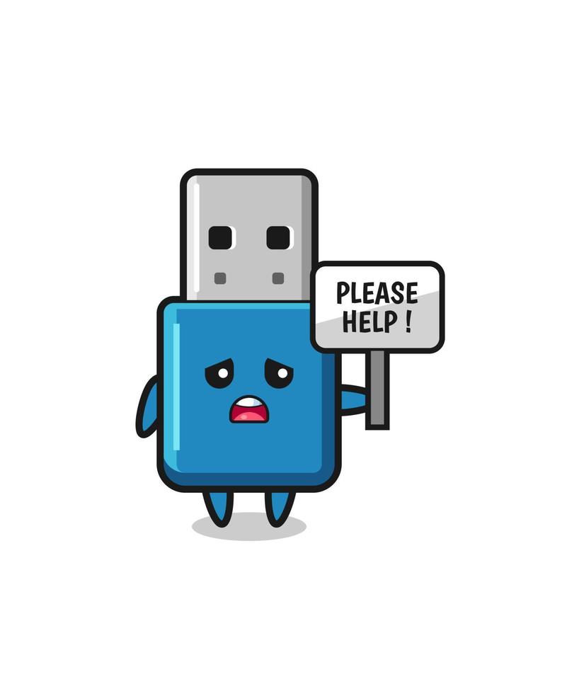 linda unidad flash usb sostenga el banner de ayuda por favor vector