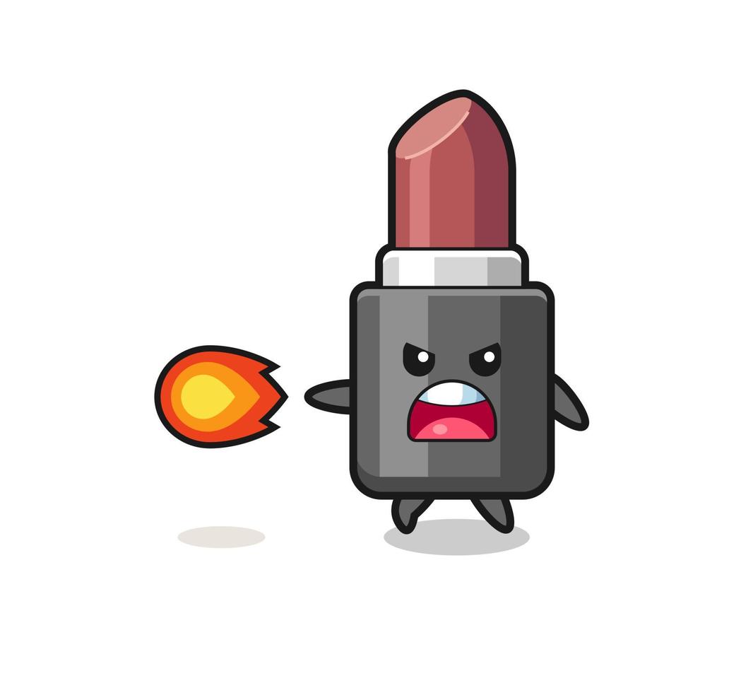 cute lipstick mascot is shooting fire power vector