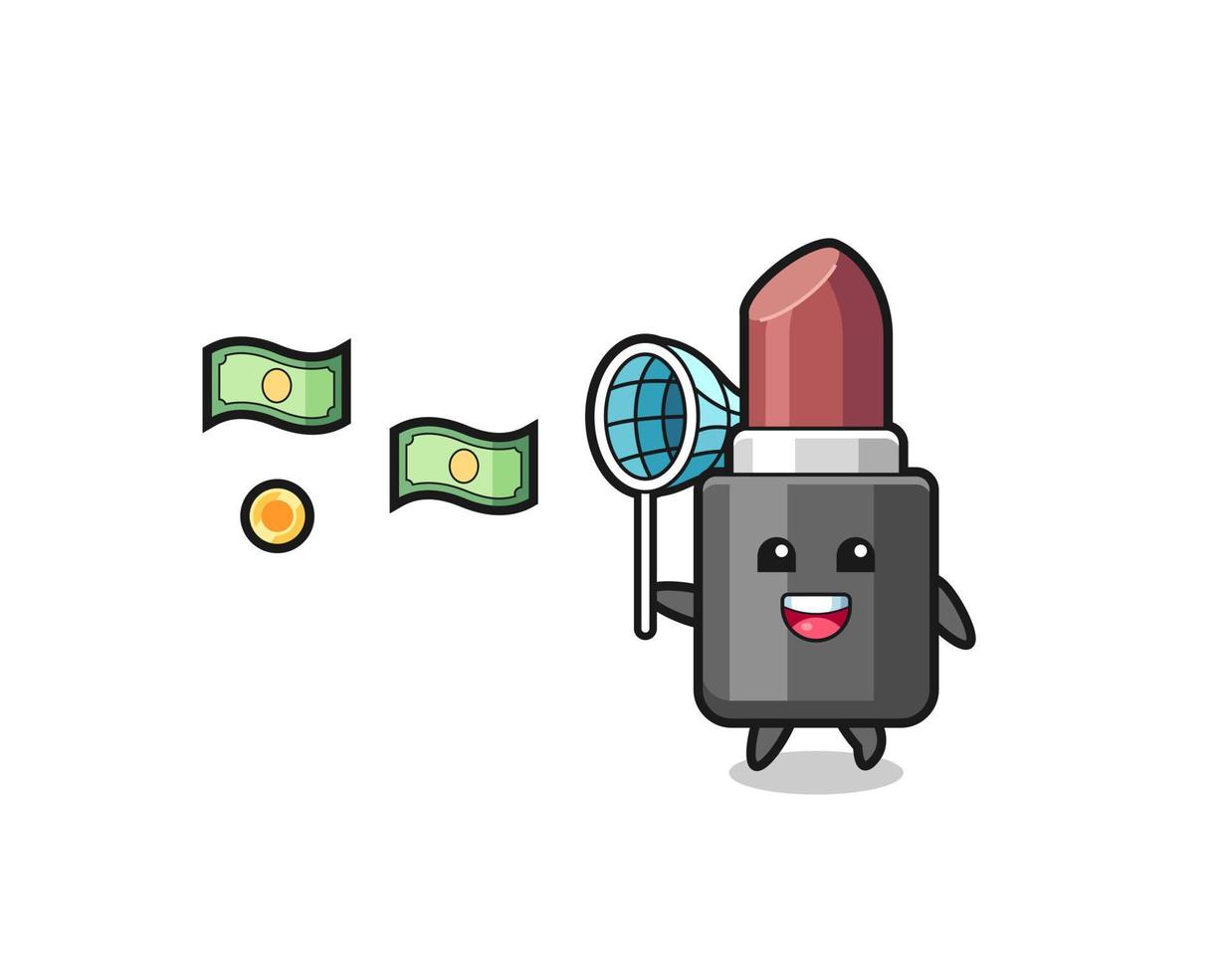 illustration of the lipstick catching flying money vector