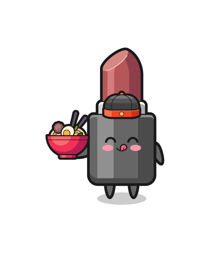 lipstick as Chinese chef mascot holding a noodle bowl vector